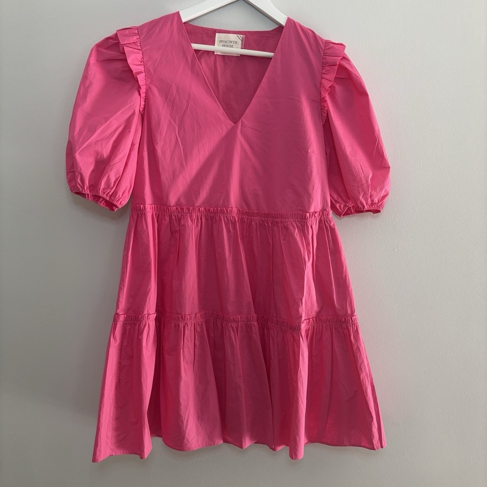 Tuckernuck Hyacinth House Pascale Mini Dress Barbie Pink Puff Sleeve Tiered L